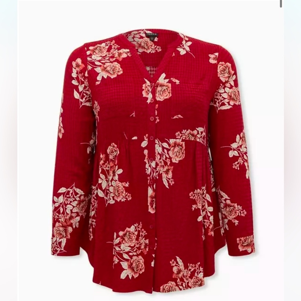 New! Torrid sz 3 Emma Babydoll‎ Crinkle Gauze Long Sleeve Tunic Top 3X